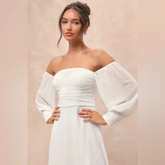 NEW w/tag Lulus Adorna White Off-the-Shoulder Maxi Dress - Picture 4 of 12